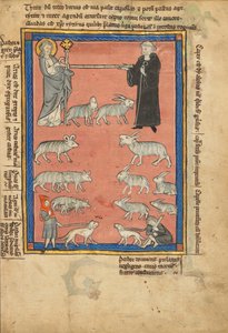 Christus en een monnik die de uiteinden van een staf vasthouden en twee herders met hun kudde door Unbekannt Unbekannt